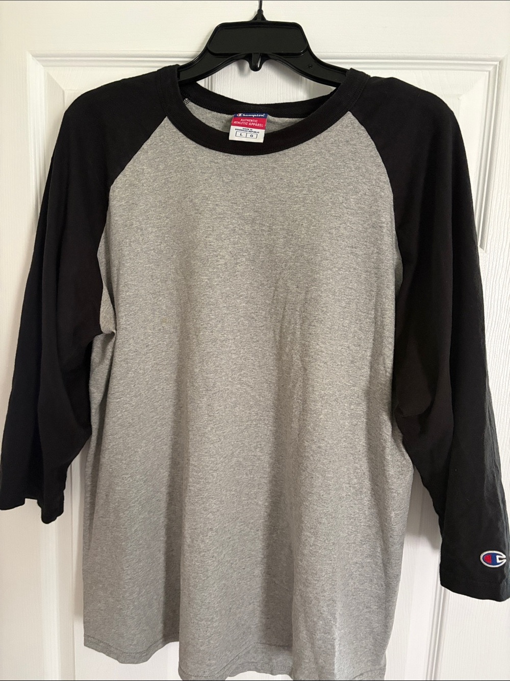Champion Grey Body with Black Raglan Long Sleeve Tee